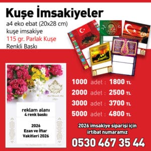kuşe imsakiye basımı 2026
